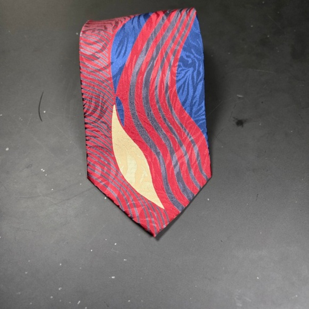 Giorgio Benelli‎ Boutique Mens Silk Tie Red Blue Abstract Wavy Made in Italy